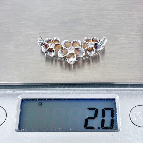 Vintage Sterling Silver 925 Cubic Zirconia Plumeria Slide Pendant - Picture 7 of 7